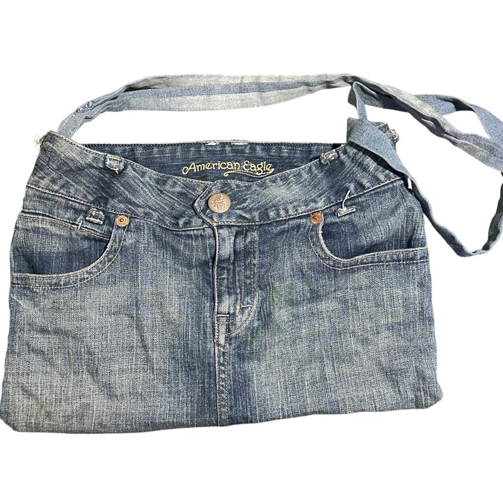 Y2K American Eagle Jeans Upcycled Denim Purse Handmade Crossbody Shoulder Bag